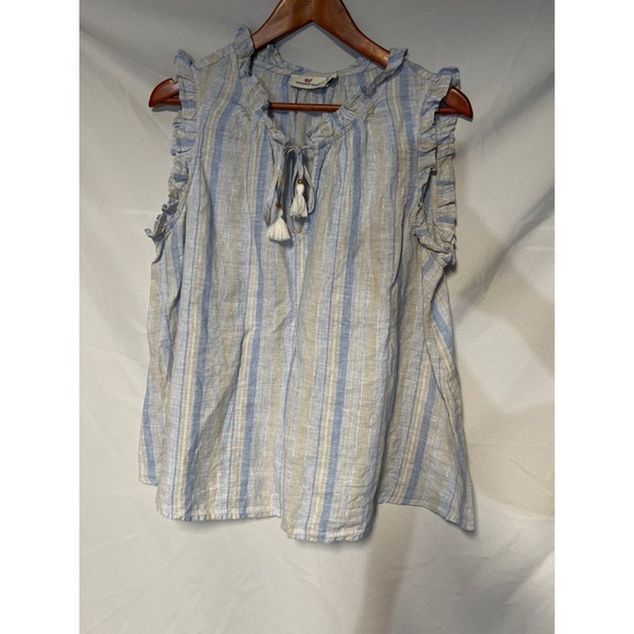 Vineyards vines 100% linen Striped Sleeveless Top with Ruffle Details - Picture 1 of 3